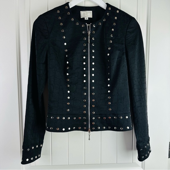 Vintage Alberto Makali Black edgy Studded double zip Blazer size 6 - Picture 2 of 9